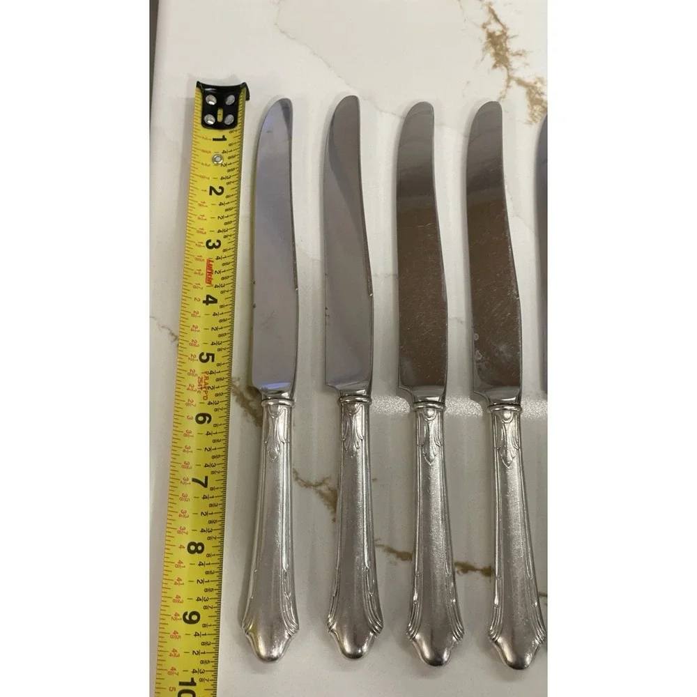 Vintage Gorham Caroline Stainless Steel‎ Dinner Knife Set 8 Silver Plate Handle